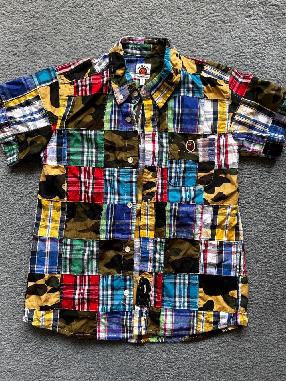 Bape Kids madras button-up short sleeve shirt 150 cm